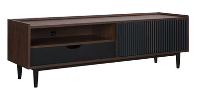 Manhattan Comfort Duane 59.25" Modern Ribbed TV Stand - Dark Brown & Black|Meuble pour téléviseur moderne Duane de Manhattan Comfort de 59,25 po avec cannelures - brun foncé et noir