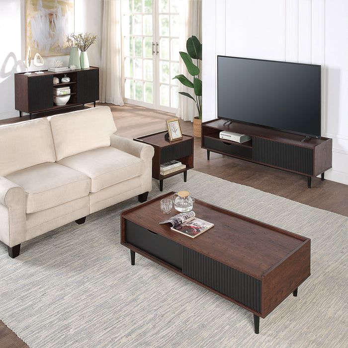Meuble pour téléviseur moderne Duane de Manhattan Comfort de 59,25 po avec cannelures - brun foncé et noir