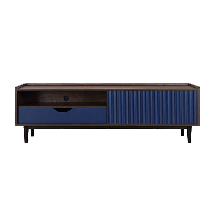 Meuble pour téléviseur moderne Duane de Manhattan Comfort de 59,25 po avec cannelures - brun foncé et bleu marine