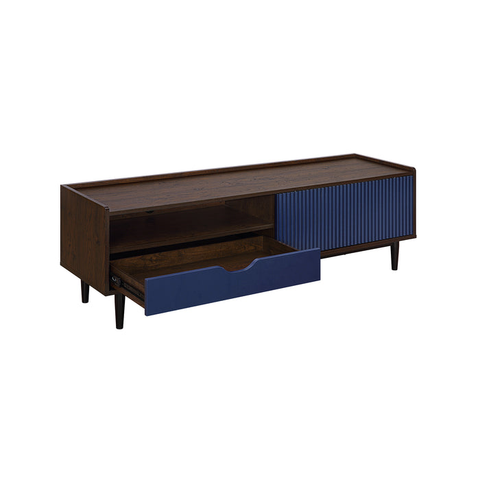 Meuble pour téléviseur moderne Duane de Manhattan Comfort de 59,25 po avec cannelures - brun foncé et bleu marine