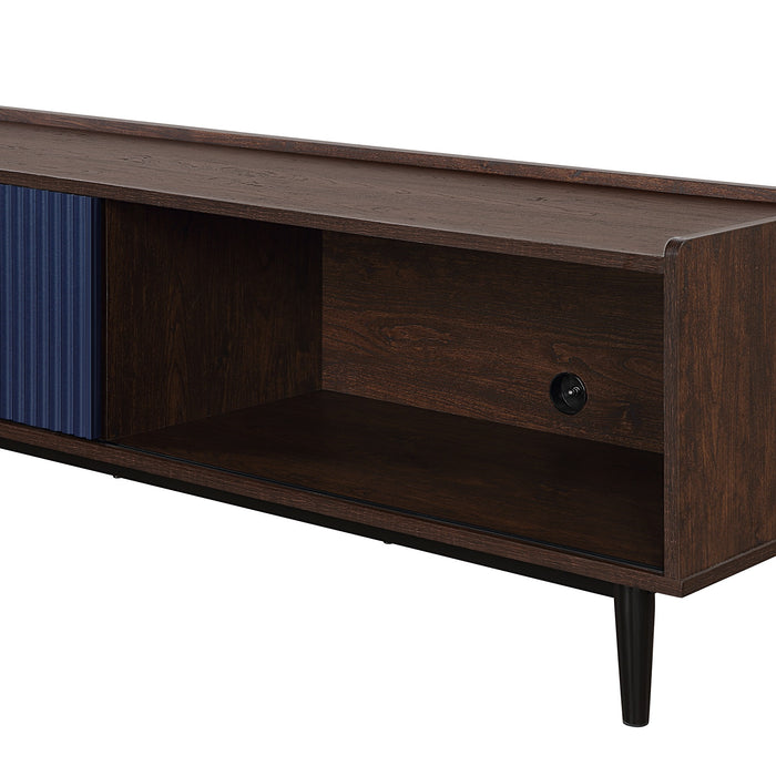 Meuble pour téléviseur moderne Duane de Manhattan Comfort de 59,25 po avec cannelures - brun foncé et bleu marine
