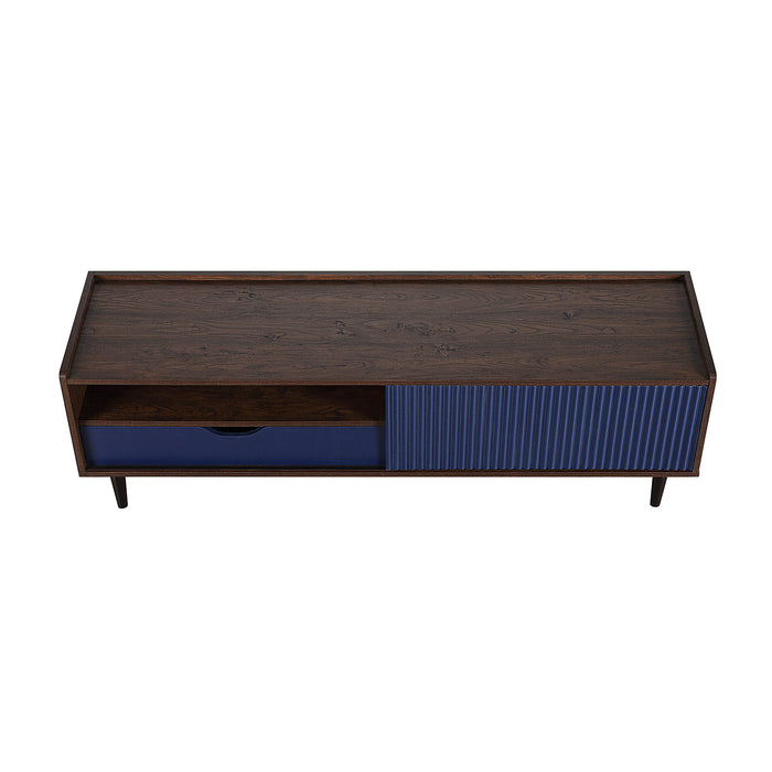 Meuble pour téléviseur moderne Duane de Manhattan Comfort de 59,25 po avec cannelures - brun foncé et bleu marine