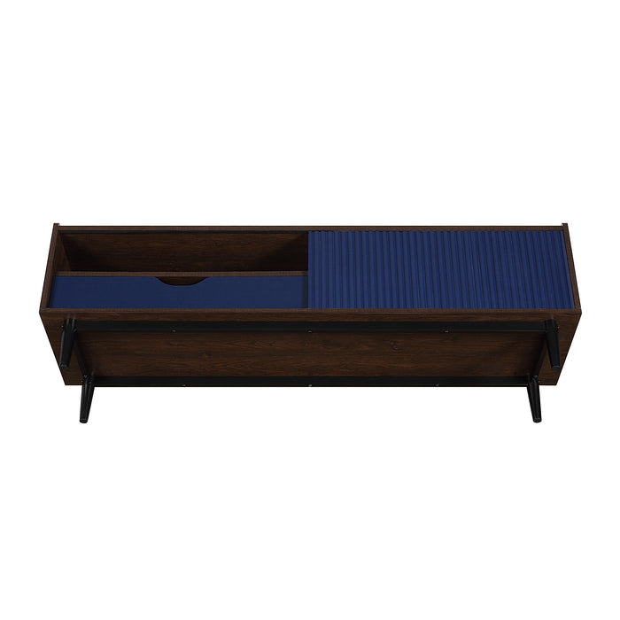 Meuble pour téléviseur moderne Duane de Manhattan Comfort de 59,25 po avec cannelures - brun foncé et bleu marine