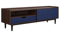 Meuble pour téléviseur moderne Duane de Manhattan Comfort de 59,25 po avec cannelures - brun foncé et bleu marine