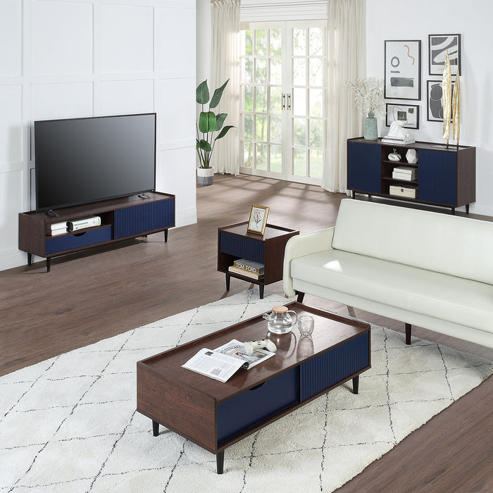 Meuble pour téléviseur moderne Duane de Manhattan Comfort de 59,25 po avec cannelures - brun foncé et bleu marine