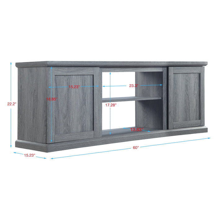 Meuble pour téléviseur Franklin de Manhattan Comfort de 60 po avec 2 portes et tablettes ouvertes - gris