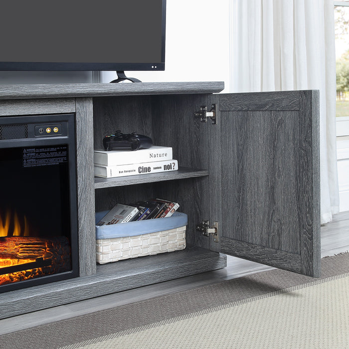 Meuble pour téléviseur Franklin de Manhattan Comfort de 60 po avec 2 portes et tablettes ouvertes - gris
