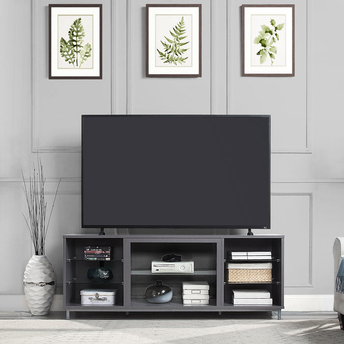 Meuble pour téléviseur Brighton de Manhattan Comfort de 60 po avec tablettes en verre et système de gestion des câbles - gris