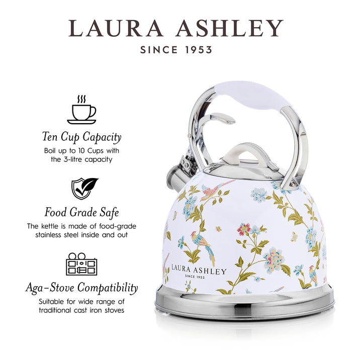 Bouilloire sur la cuisinière Laura Ashley en acier inoxydable, blanc d’Elveden - VQ-SBNK057-LAEW-CA