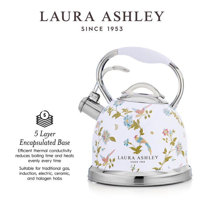 Bouilloire sur la cuisinière Laura Ashley en acier inoxydable, blanc d’Elveden - VQ-SBNK057-LAEW-CA
