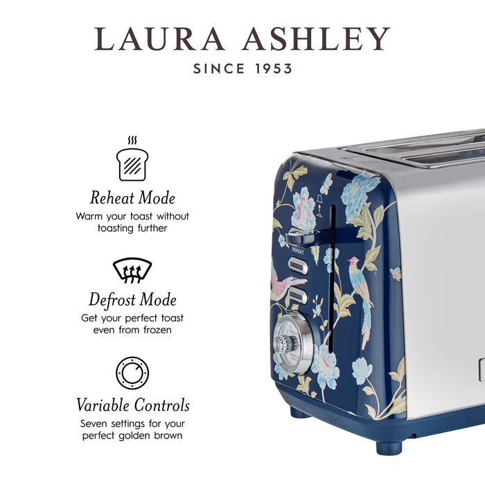 Grille-pain Laura Ashley à 2 tranches en acier inoxydable, bleu marine d’Elveden - VQ-SBT582-LAEN-CA