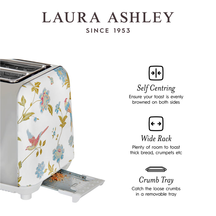 Grille-pain Laura Ashley à 2 tranches en acier inoxydable, blanc d’Elveden - VQ-SBT582-LAEW-CA