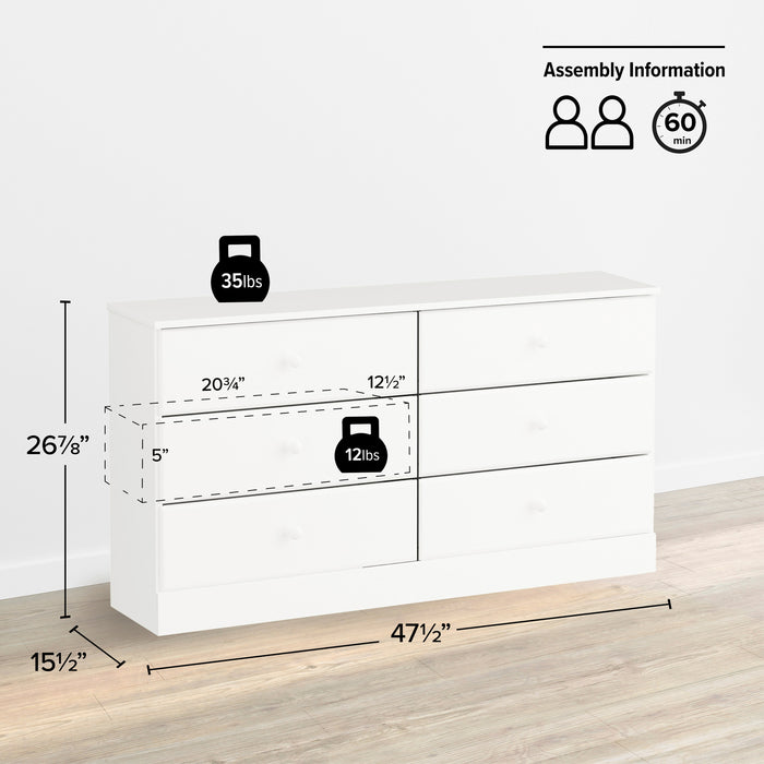 Commode Astrid à 6 tiroirs - blanche
