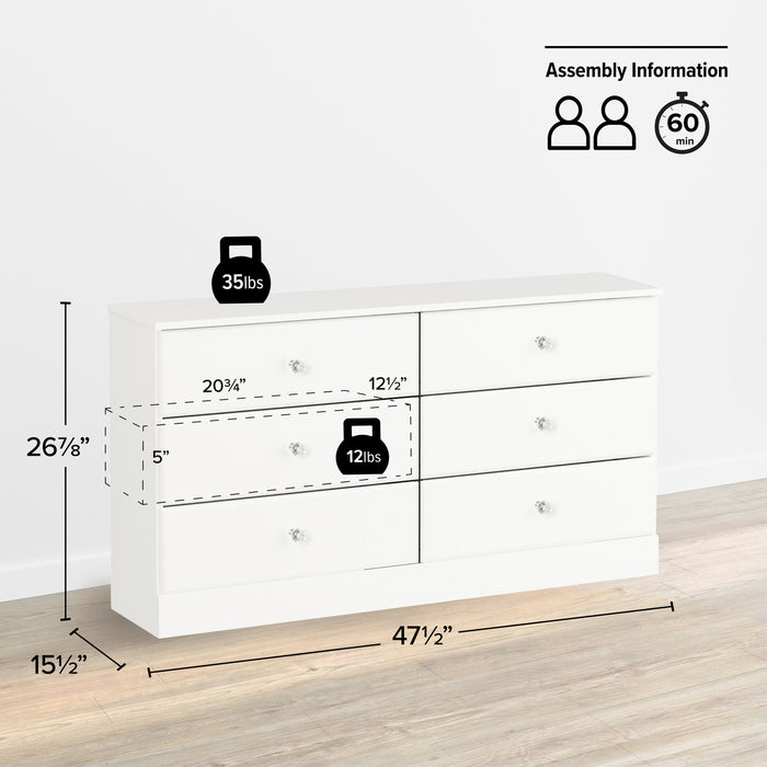 Commode Astrid à 6 tiroirs pour enfants - blanche
