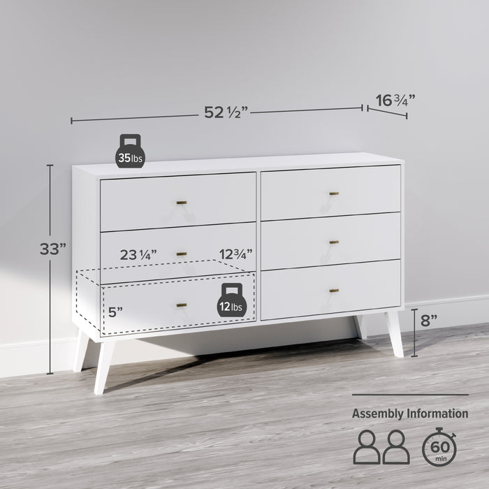 Commode Milo à 6 tiroirs - blanche