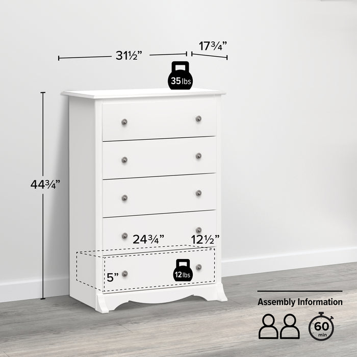 Commode verticale Monterey à 5 tiroirs - blanche
