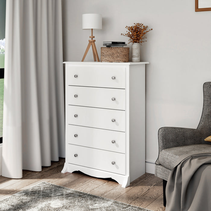 Commode verticale Monterey à 5 tiroirs - blanche