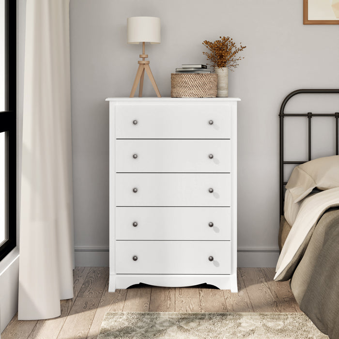 Commode verticale Monterey à 5 tiroirs - blanche