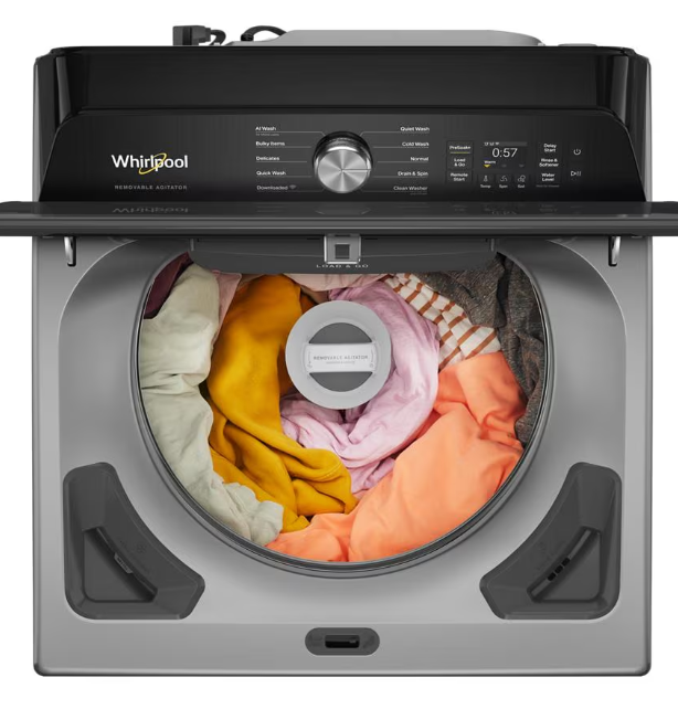 Laveuse intelligente Whirlpool à chargement par le haut de 6,1 pi3 avec agitateur amovible - argenté radieux - WTW8507TR
