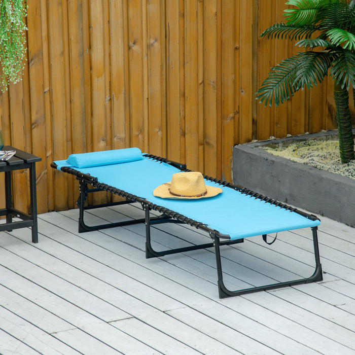 Chaise Longue Pliante Exterieure Outsunny, Pour Le Camping, La Randonnee, Bleu Ciel