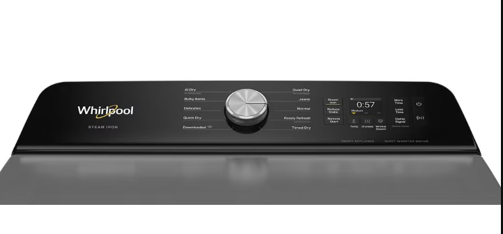 Sécheuse électrique intelligente Whirlpool à chargement par le haut de 7,5 pi3 avec  séchage avec IA - argenté radieux - YWED8509TR