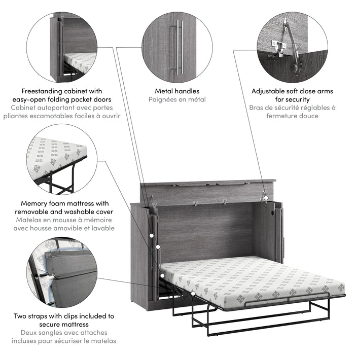 Armoire-lit double Nebula de Bestar de 69 po (L) avec matelas - gris écorce