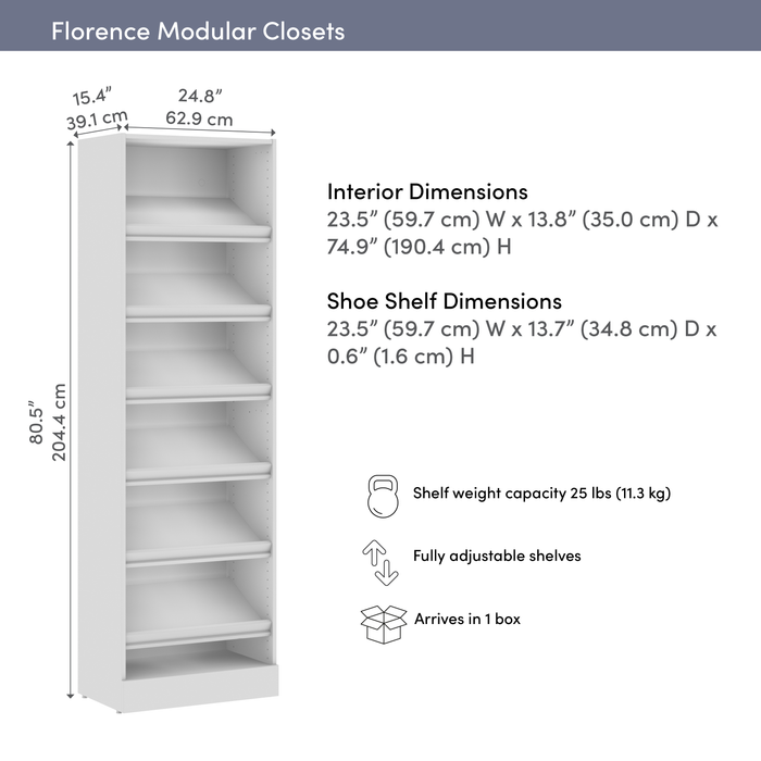 Système de garde-robe modulaire Florence de Bestar de 25 po avec tablette pour chaussures - blanc
