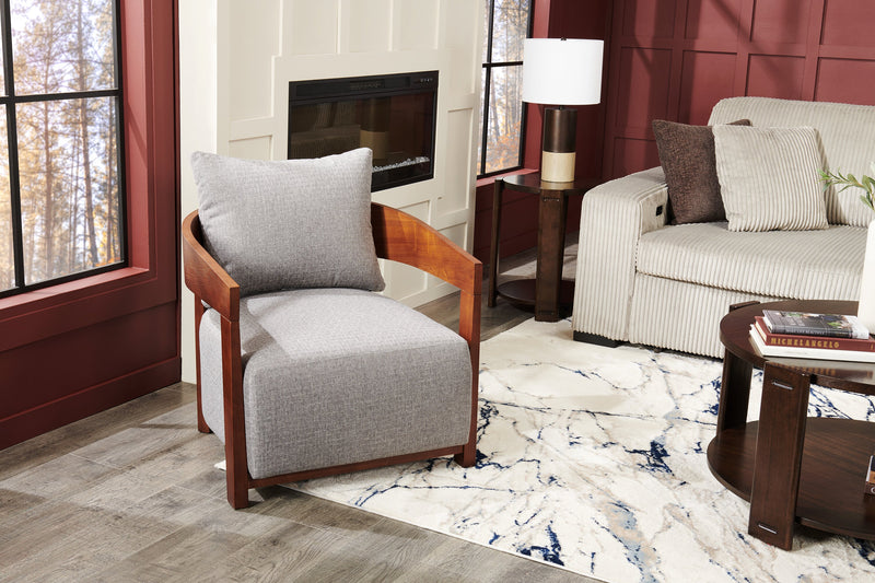Fauteuil d’appoint Amor 28,54 po en tissu avec accoudoirs et pattes en bois - gris