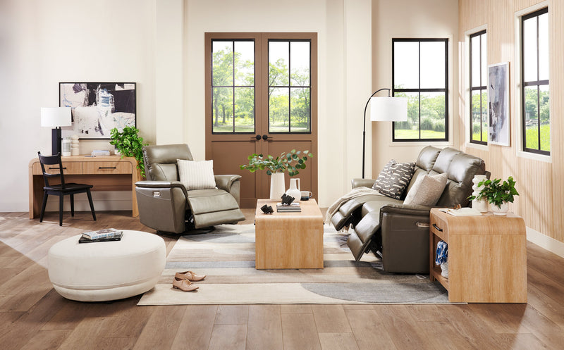 Sofa à inclinaison électrique Angelo de Château d’Ax de 84,25 po en cuir véritable avec appuie-têtes électriques - gris