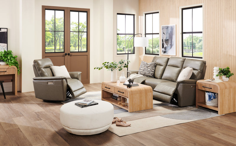 Sofa à inclinaison électrique Angelo de Château d’Ax de 84,25 po en cuir véritable avec appuie-têtes électriques - gris