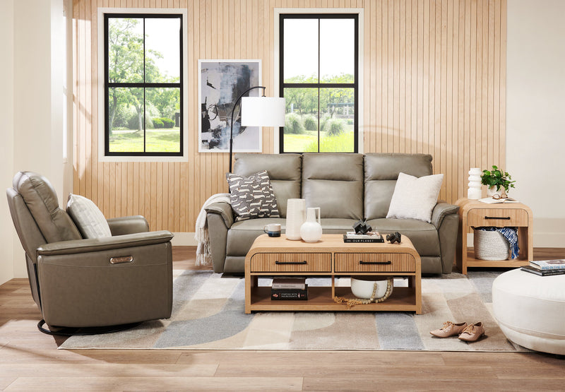 Sofa à inclinaison électrique Angelo de Château d’Ax de 84,25 po en cuir véritable avec appuie-têtes électriques - gris