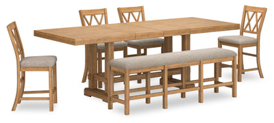 Archer 6pc Counter-Height Dining Package with 72-108" Extension Table, Bench & 4 Chairs - Light Brown | Ensemble de salle à manger Archer 6 pièces de hauteur comptoir avec table à rallonge, 72 po à 108 po, banc et 4 chaises - brun clair