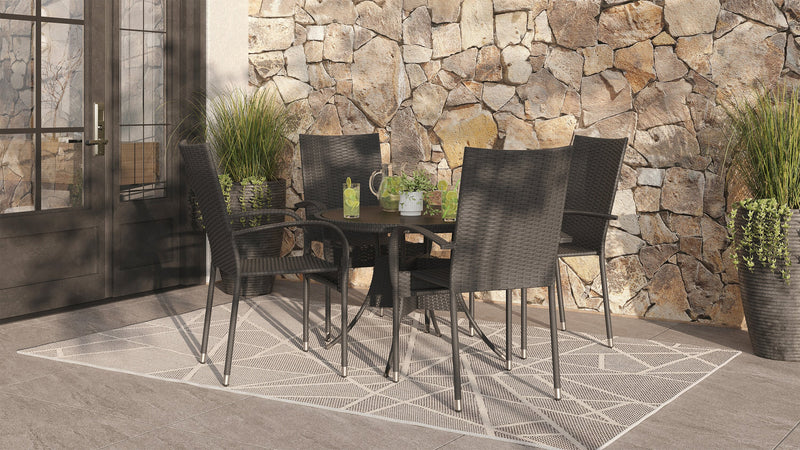 Table Arizona pour la terrasse à l’extérieur - osier en résine tressé à la main, dessus de table rond en verre trempé, résistante aux rayons UV et aux intempéries - noire