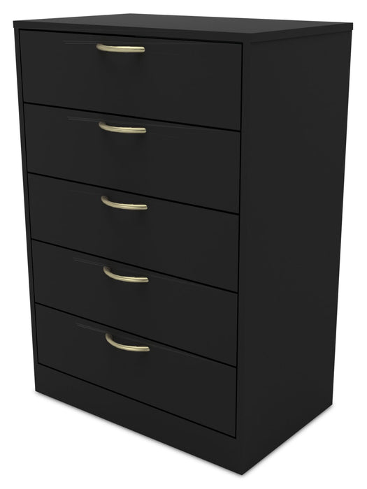 Commode verticale Arlo de 23,6 po (L) x 36,2 po (H) à 5 tiroirs pour la chambre à coucher, fabriquée au Canada - noire