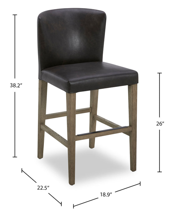 Tabouret 26 po Arlo de hauteur comptoir en tissu de cuir végétalien - brun bison
