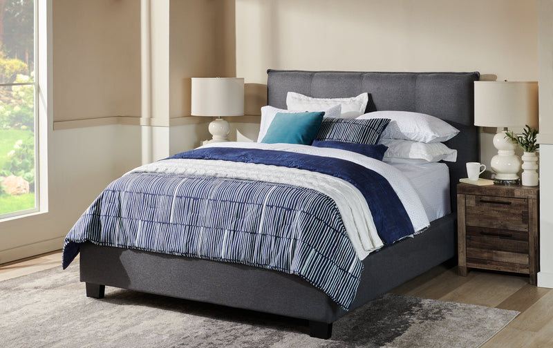 Lit plateforme rembourré Asha en tissu gris capitonné - format grand lit