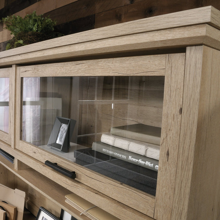 Crédence de bureau Aspen Post de 65,12 po de qualité commerciale avec 2 portes en verre - chêne clair