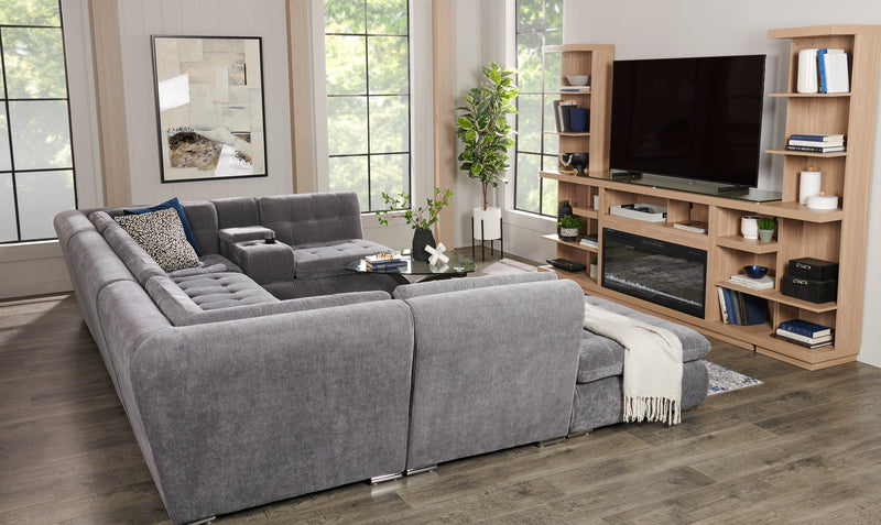 Meuble audio-vidéo Axel 3 pièces de 74 po avec foyer électrique et rangement pour téléviseurs jusqu’à 85 po - taupe