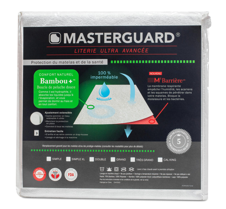 Protège-matelas en BambooMC de MasterguardMD pour grand lit avec 2 oreillers