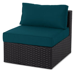 Fauteuil sans accoudoirs Barbados pour la terrasse à l’extérieur - osier en résine tressé à la main, résistant aux rayons UV et aux intempéries - noir et bleu