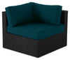 Fauteuil en coin Barbados pour la terrasse à l’extérieur - osier en résine tressé à la main, résistant aux rayons UV et aux intempéries - noir et bleu