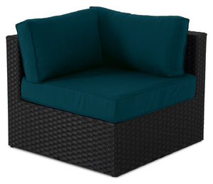 Fauteuil en coin Barbados pour la terrasse à l’extérieur - osier en résine tressé à la main, résistant aux rayons UV et aux intempéries - noir et bleu