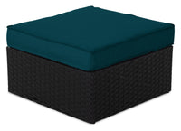 Pouf Barbados pour la terrasse à l’extérieur - osier en résine tressé à la main, résistant aux rayons UV et aux intempéries - noir et bleu