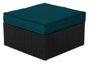 Pouf Barbados pour la terrasse à l’extérieur - osier en résine tressé à la main, résistant aux rayons UV et aux intempéries - noir et bleu