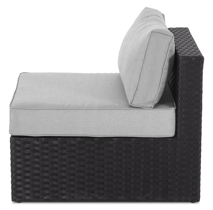 Fauteuil sans accoudoirs Barbados pour la terrasse à l’extérieur - osier en résine tressé à la main, résistant aux rayons UV et aux intempéries - noir et gris