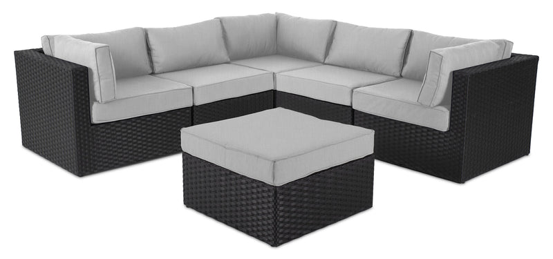 Fauteuil sans accoudoirs Barbados pour la terrasse à l’extérieur - osier en résine tressé à la main, résistant aux rayons UV et aux intempéries - noir et gris