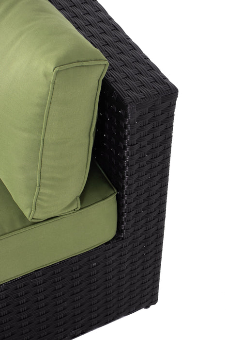 Fauteuil en coin Barbados pour la terrasse à l’extérieur - osier en résine tressé à la main, résistant aux rayons UV et aux intempéries - noir et vert