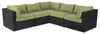 Ensemble Barbados 5 pièces pour la terrasse à l’extérieur avec 3 fauteuils en coin et 2 fauteuils sans accoudoirs - osier en résine tressé à la main, résistant aux rayons UV et aux intempéries - noir et vert