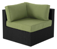 Fauteuil en coin Barbados pour la terrasse à l’extérieur - osier en résine tressé à la main, résistant aux rayons UV et aux intempéries - noir et vert