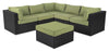 Ensemble Barbados 6 pièces pour la terrasse à l’extérieur avec 3 fauteuils en coin, 2 fauteuils sans accoudoirs et pouf - osier en résine tressé à la main, résistant aux rayons UV et aux intempéries - noir et vert